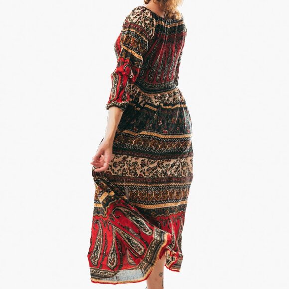 Colorful peasant maxi dress short sleeve off shoulder boho summer floral tie dye - Picture 4 of 5